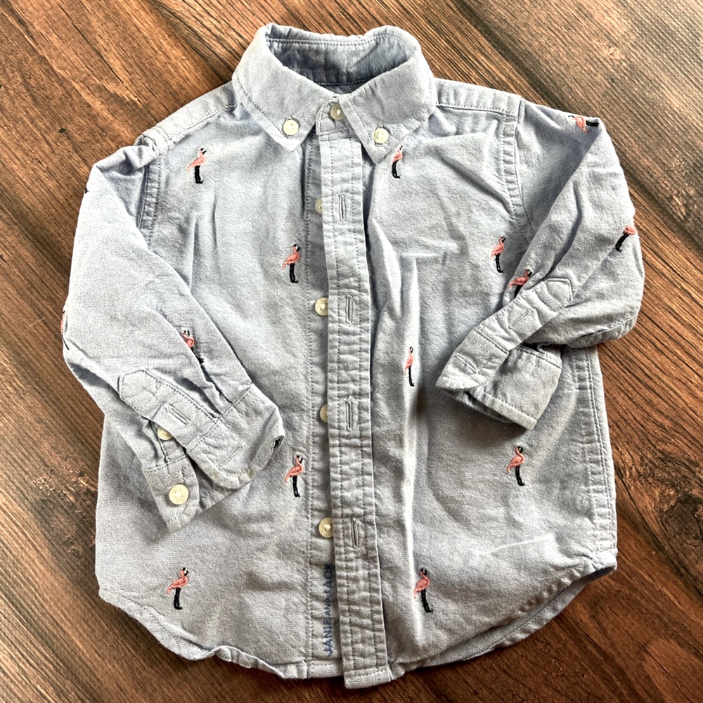 Janie and Jack boys 6-12 month flamingo button up shirt